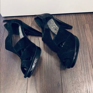 Black high heel peep toe sandals. Size 9